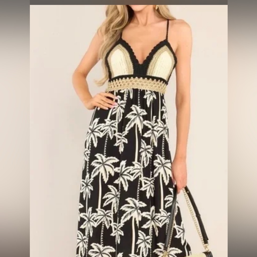 Surf Gypsy Black and Cream Palm Maxi Dress